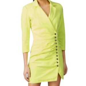 RETROFÊTE Willa ruched denim mini dress Neon Yellow Size XS